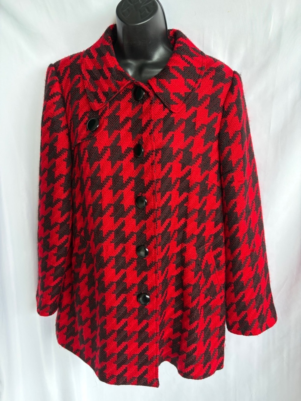 WDNY Red Houndstooth Lightweight Jacket Womens 12, 19” PTP, 30” L